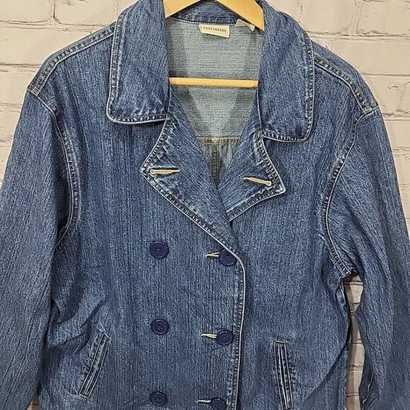 Crossroads Denim Jacket Womens L Large Vintage Button Up 100% Cotton Blue - Picture 2 of 10